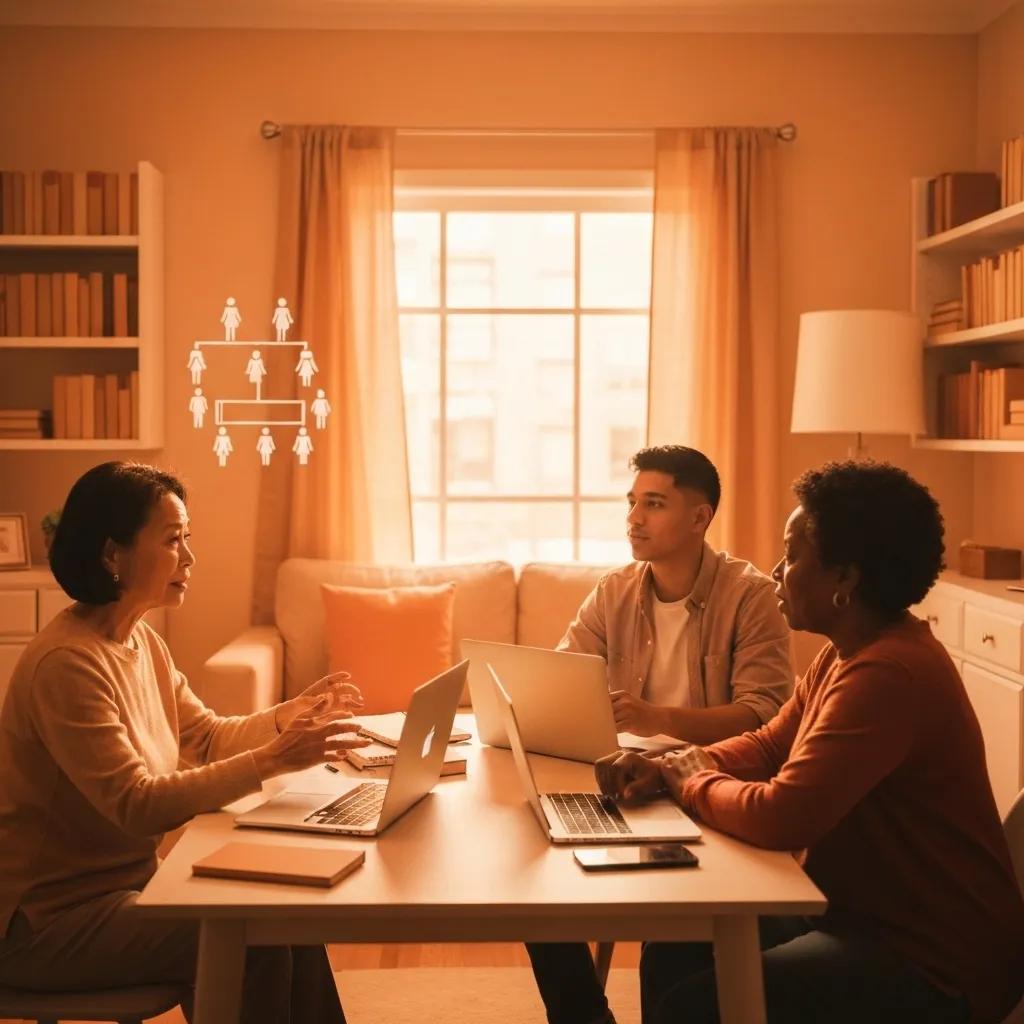 Understanding Genetic Predisposition to Lymphedema Risk 4 Diverse individuals discussing genetic factors of lymphedema in a supportive environment