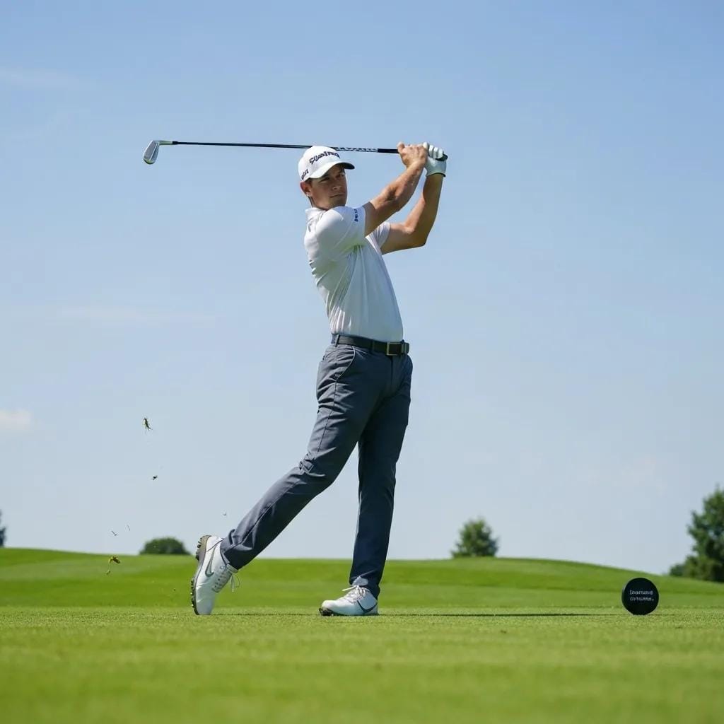 Home 5 Golfer in mid-swing demonstrating biomechanics for optimal performance