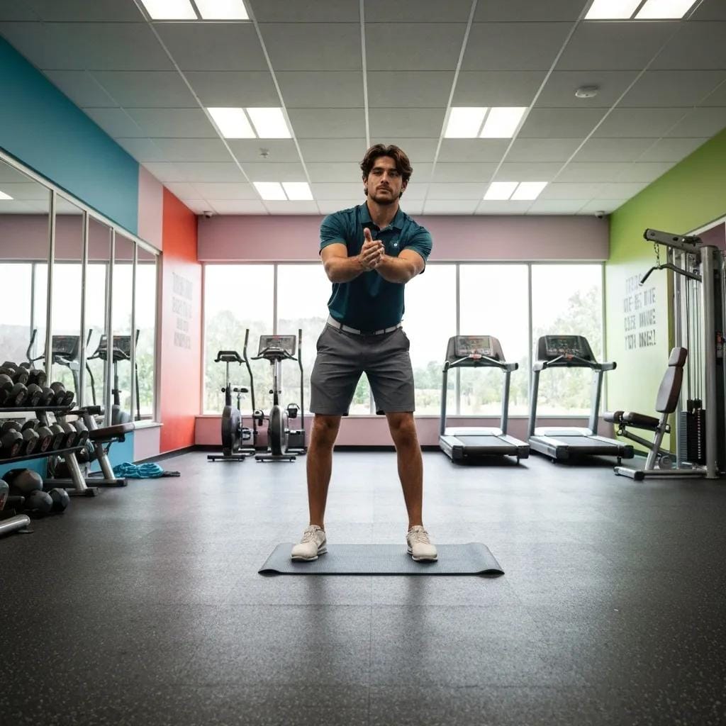 Optimize Your Swing with TPI Golf Performance Evaluation 3 Golfer performing thoracic rotation stretch as part of corrective exercises