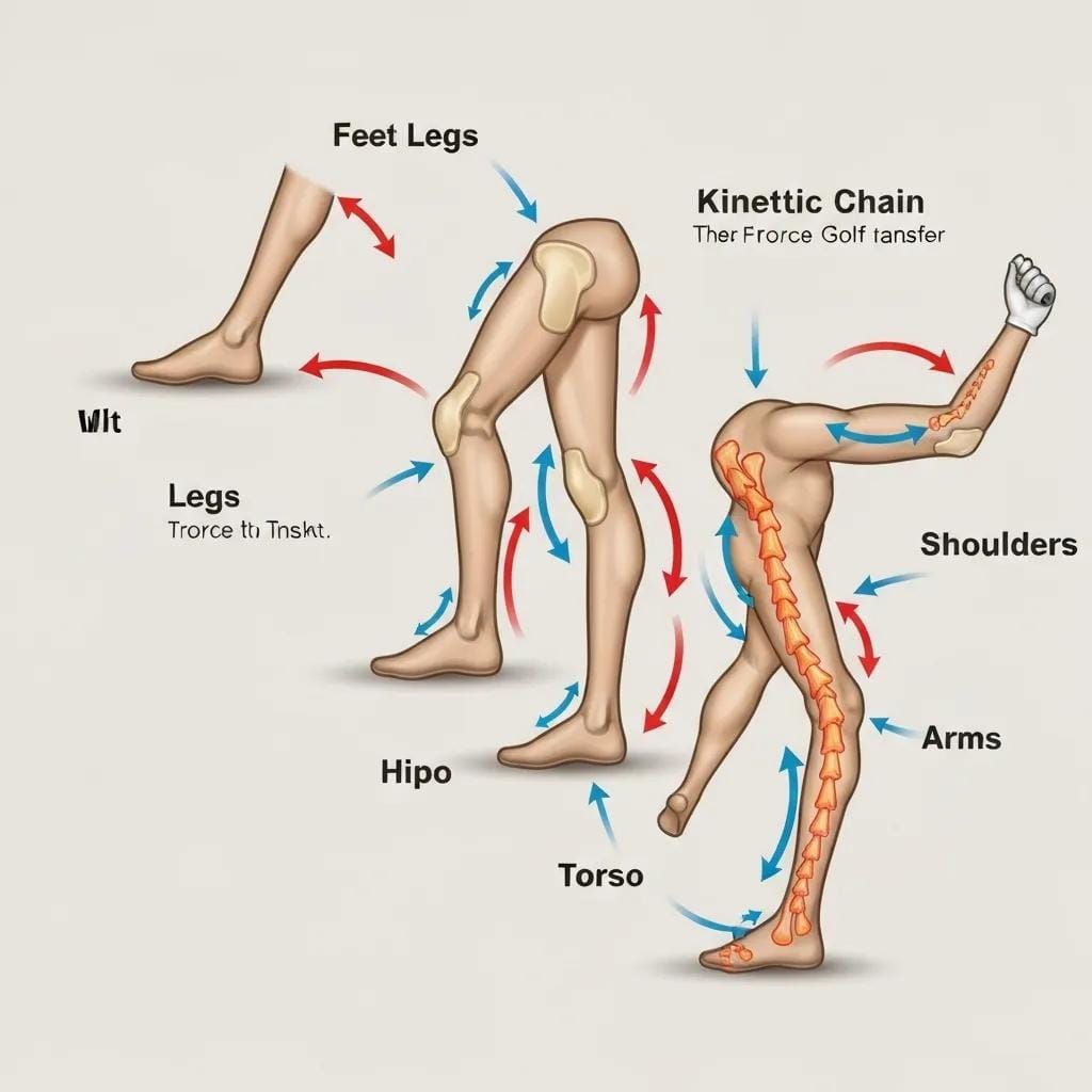 Master Your Game with Golf Swing Biomechanics Assessment 2 Illustration of the kinetic chain components in a golf swing