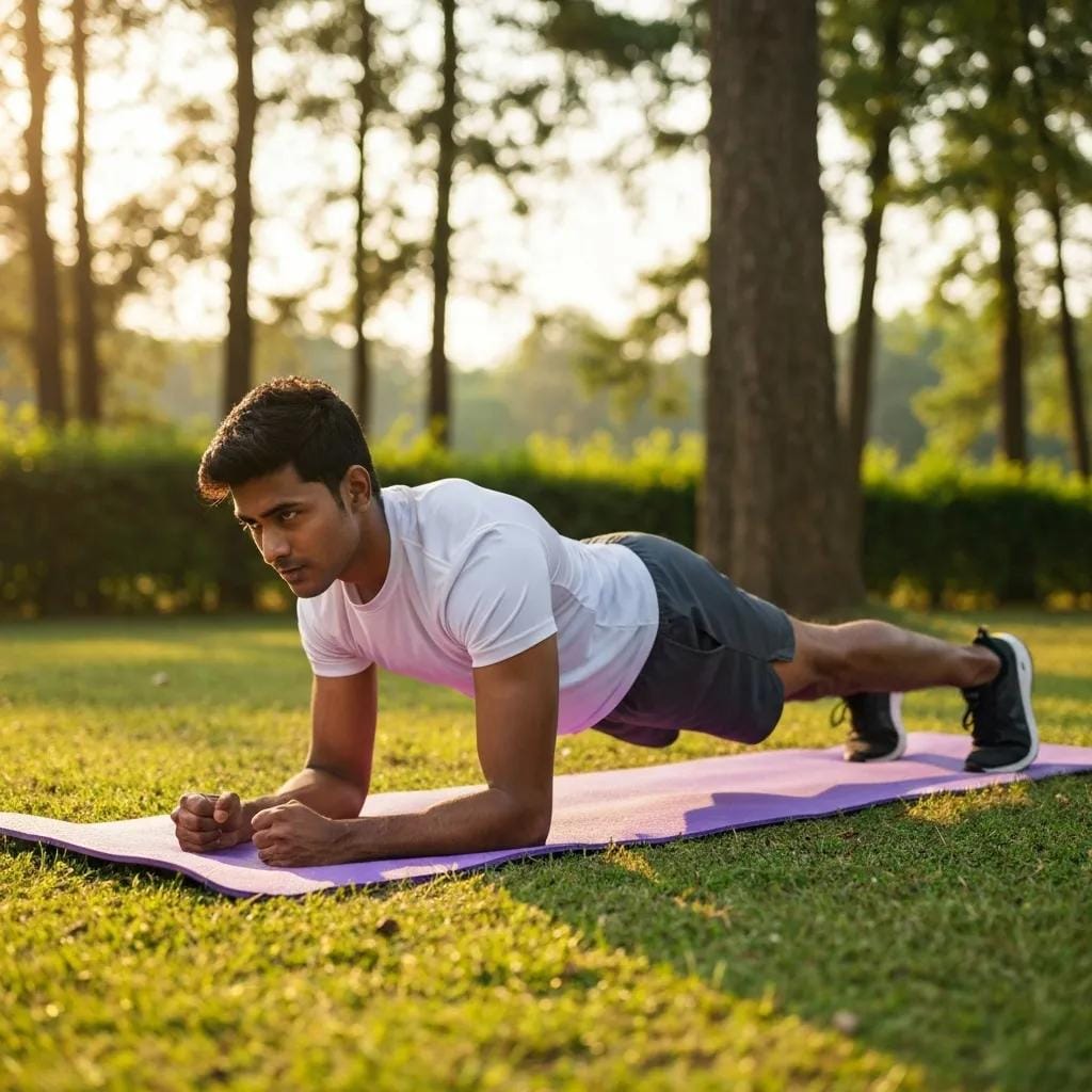 Effective Strengthening Exercises for Rapid Injury Recovery 3 Person performing a plank exercise outdoors, highlighting core strengthening for back injury recovery