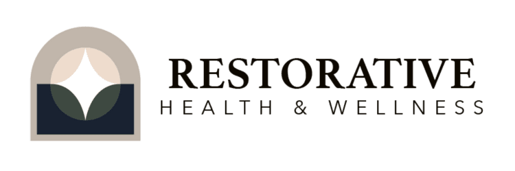 Restorative Health and Wellness logo featuring an abstract design with a star and circular elements, representing health and wellness services.