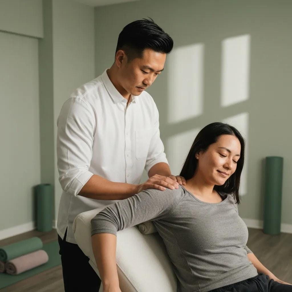 Discover the Differences: Active vs Passive Physical Therapy 2 Therapist performing manual therapy on patient, showcasing common passive physical therapy techniques