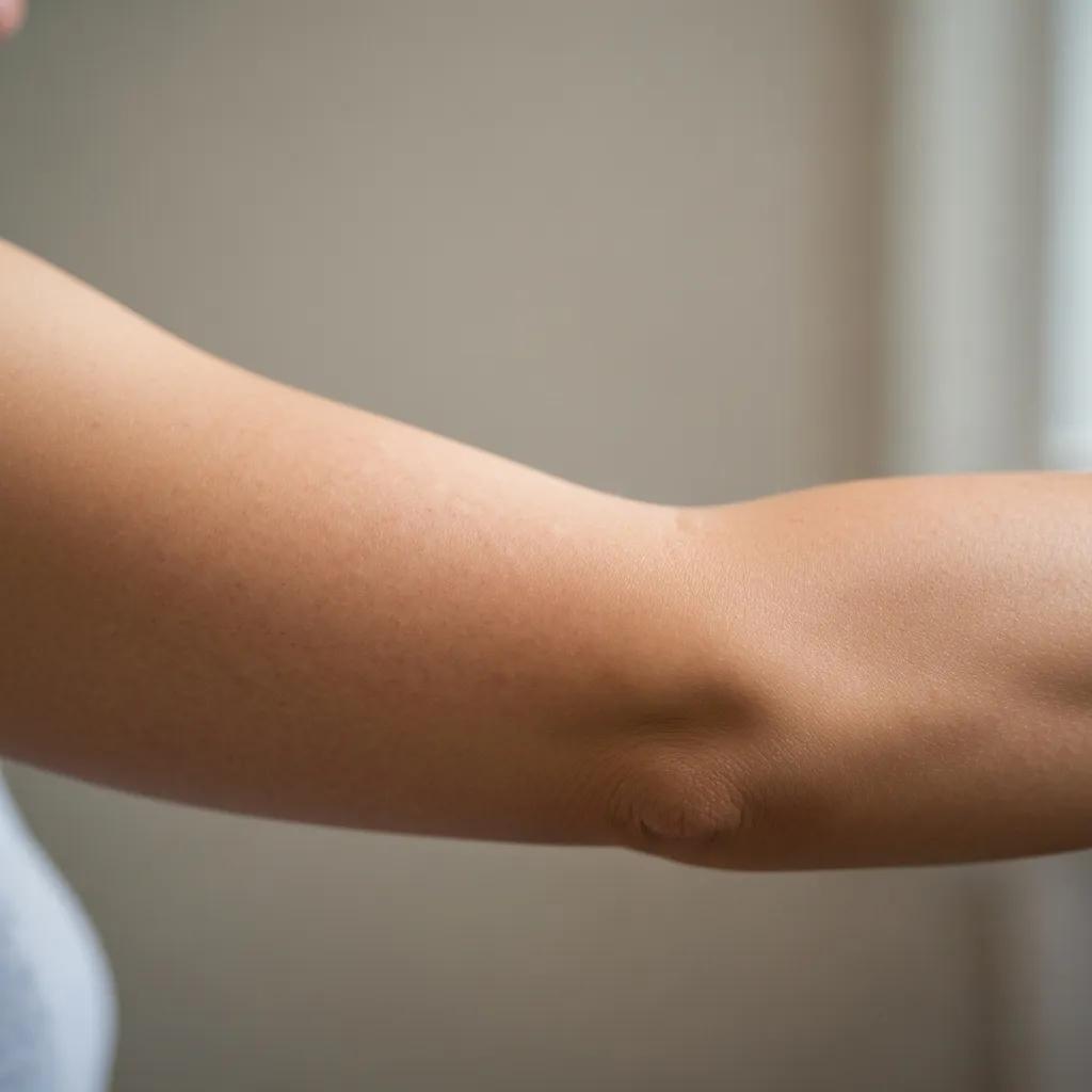 Close-up of a patient's arm showing early signs of post-surgical lymphedema with subtle swelling