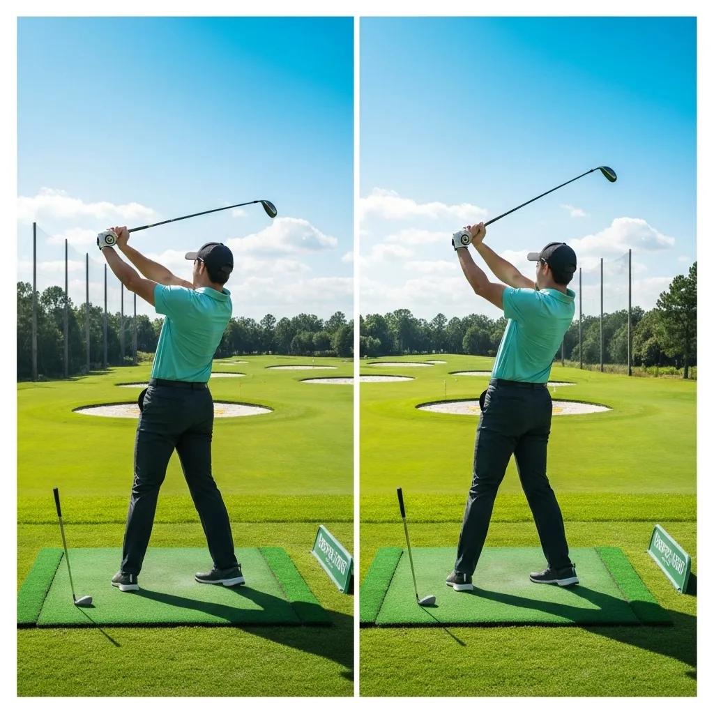 Comparison of correct and faulty golf swings highlighting common errors